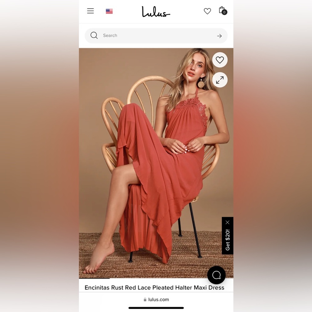 Encinitas Rust Red Lace Pleated Halter Maxi Dress